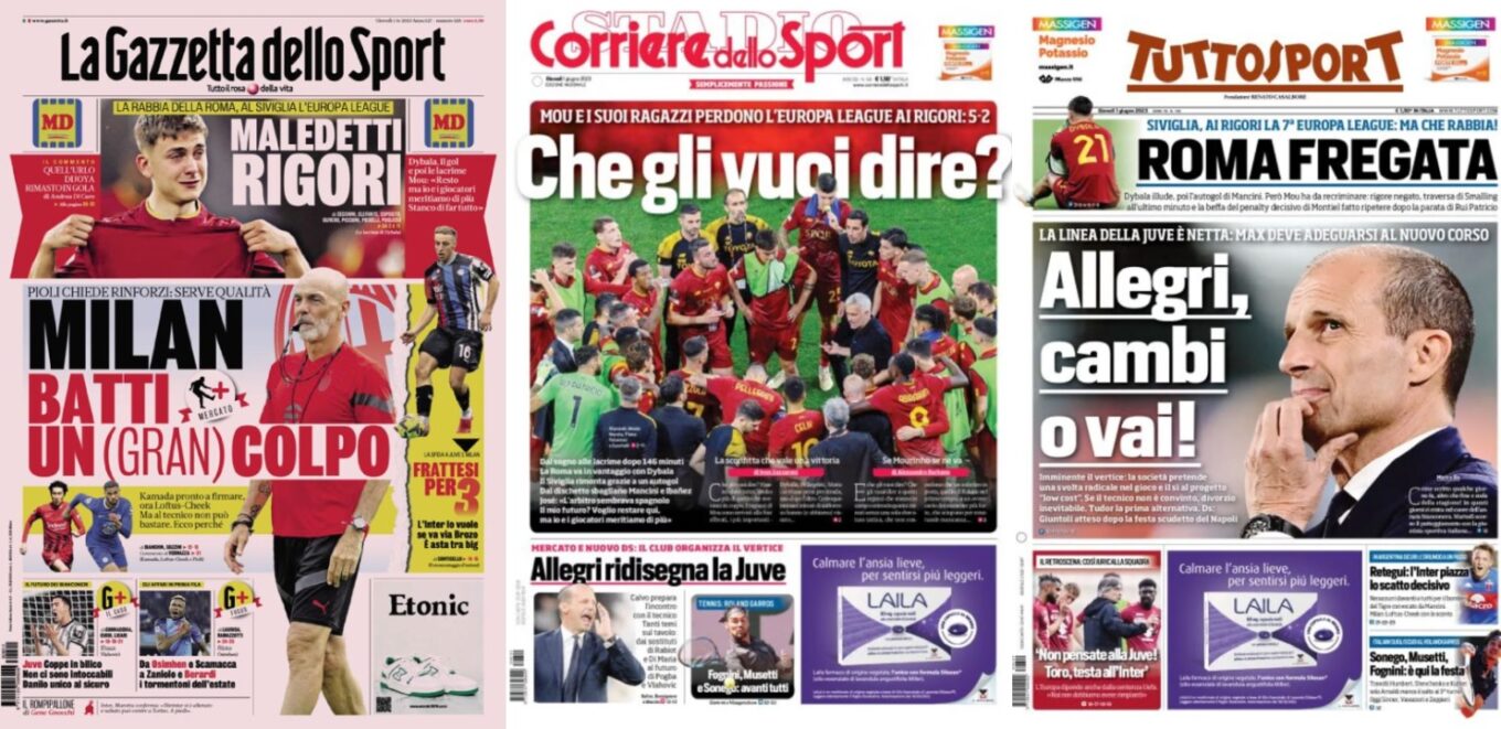 Czwartkowe Okladki Wloskiej Prasy Sportowej Allegri Zmien Sie Lub Odejdz