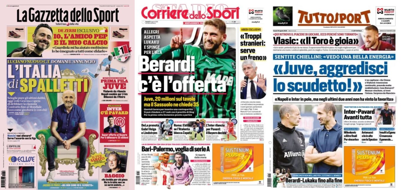 Piatkowe Okladki Wloskiej Prasy Sportowej Berardi Gotowy Na Przejscie Do Juve