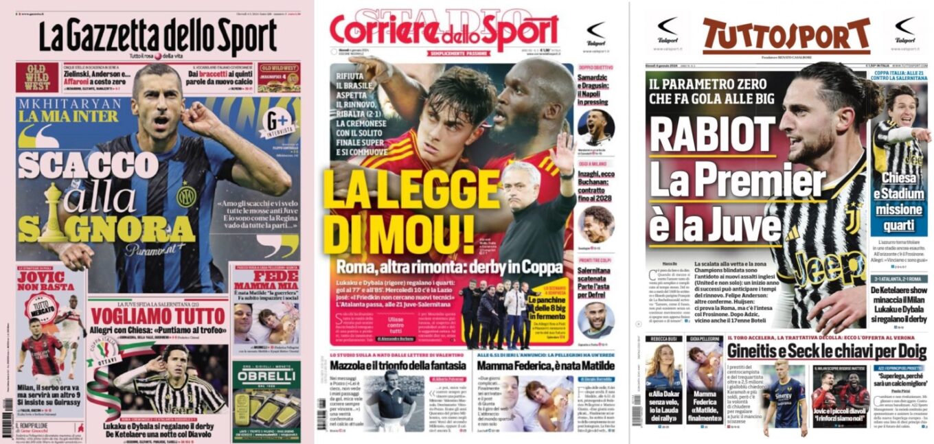 Czwartkowe Okladki Wloskiej Prasy Sportowej Roma I Atalanta W Cwiercfinalach Coppa Italia