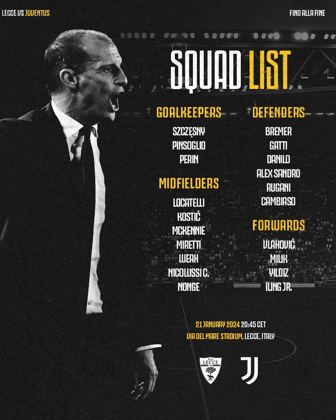 Powolani Na Mecz Lecce Juventus Brak Rabiota I Chiesy