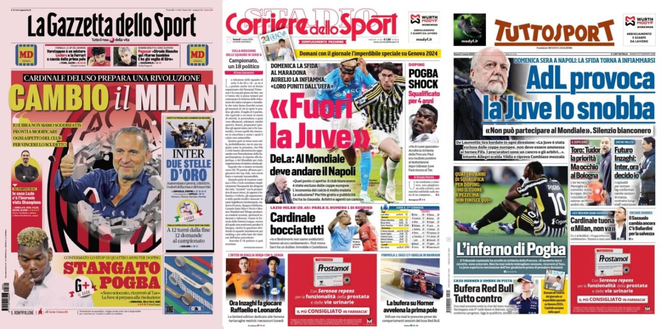 Piatkowe Okladki Wloskiej Prasy Sportowej De Laurentiis Grzmi Juve Nie Nalezy Sie Klubowy Mundial