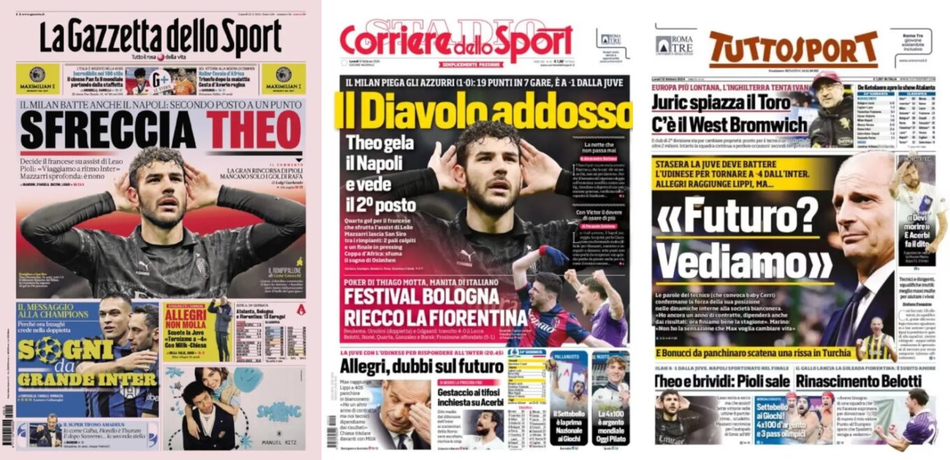 Poniedzialkowe Okladki Wloskiej Prasy Sportowej Milan Coraz Blizej Juve Forma Na Scudetto