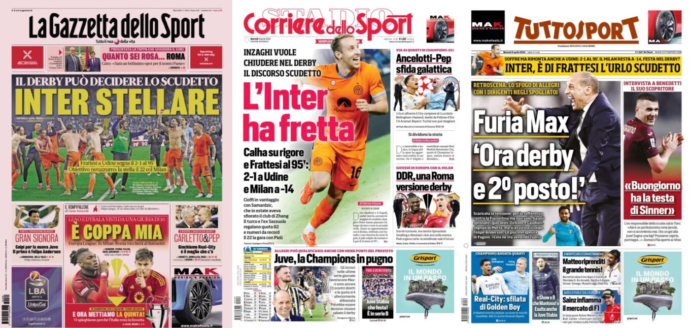 Wtorkowe Okladki Wloskiej Prasy Sportowej Inter Wygrywa W Udine Wraca Liga Mistrzow